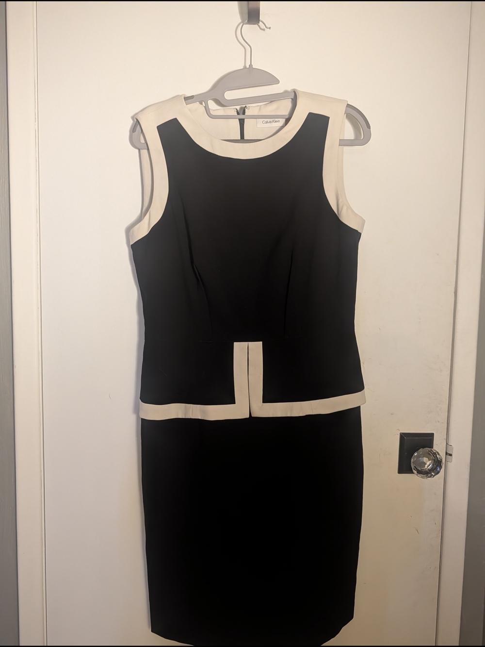 Calvin Klein Black and Cream Sleeveless Midi Sheath Dress